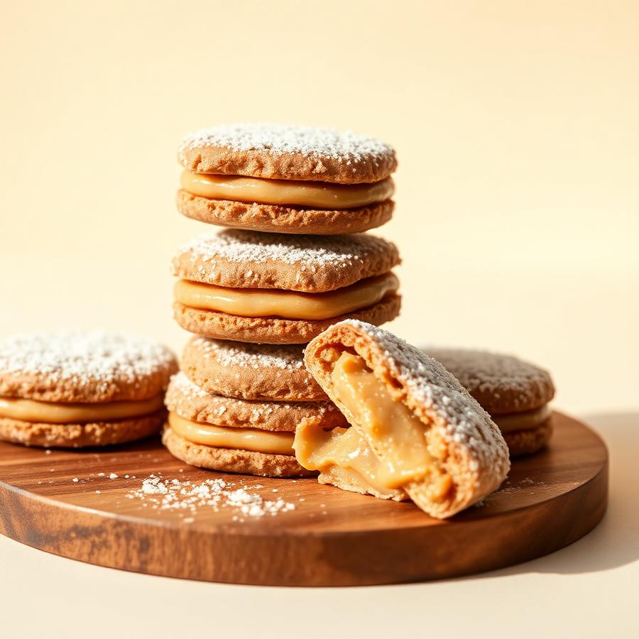 Pila de alfajores artesanales con relleno de dulce de leche